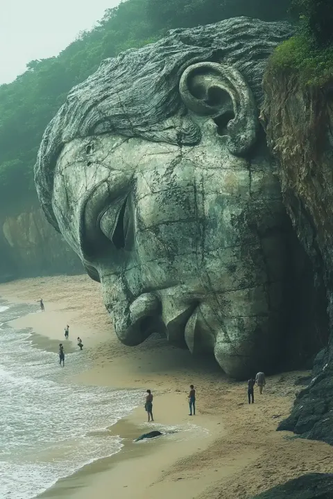 Statue Over Beach Scene