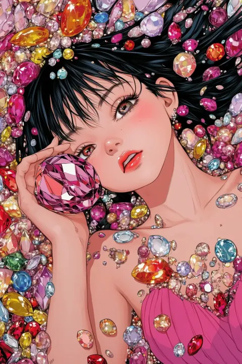 Gem-Encrusted Girl Portrait