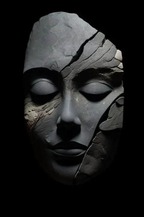 Stone Woman Layered Portrait on Black Background