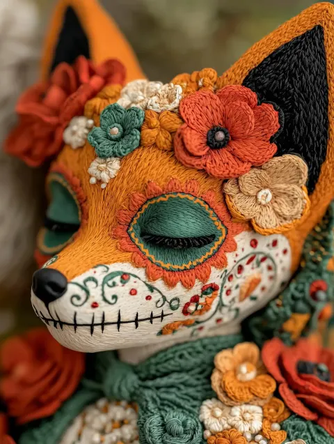 Ornate Sugar Skull Fox