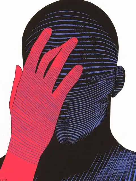 Linocut Man in Despair
