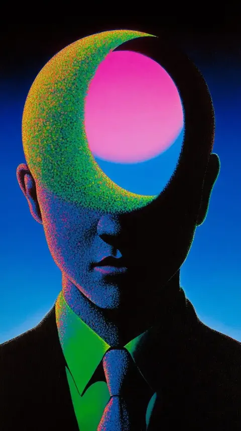 Surreal Crescent Moon Illustration