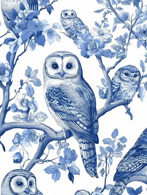 Toile Floral Owl Pattern