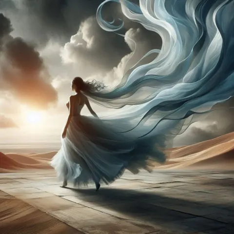Woman in Flowing Wind Dress Constructivism Art