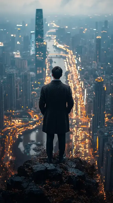 Businessman on Skyscraper Chinese Aesthetic