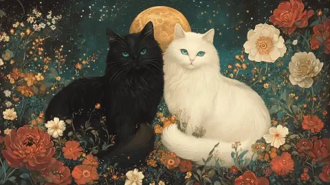 Whimsical Yin-Yang Cats
