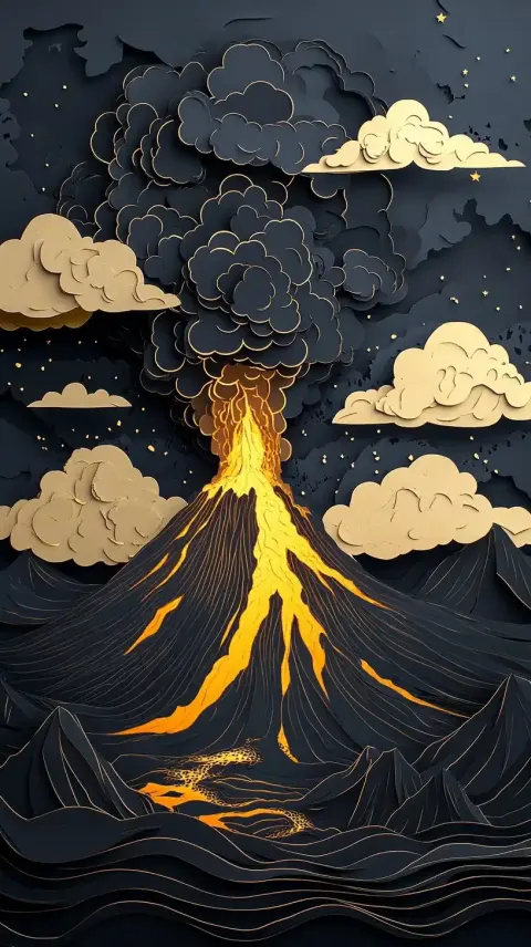 Volcanic Eruption Silhouette