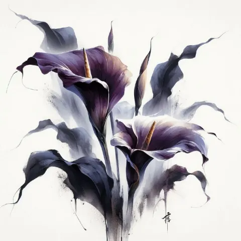 Chinese Calla Lily in Dark Purple Elegant Painting