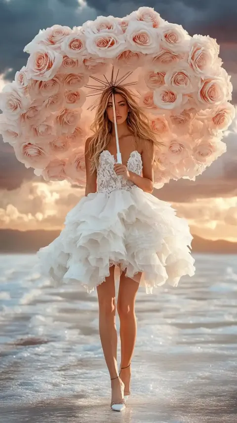 Hyper-Realistic Woman with Umbrella