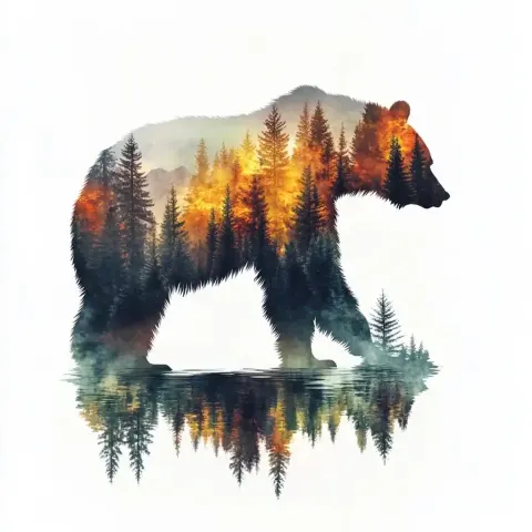 Double-Exposure Bear Illustration