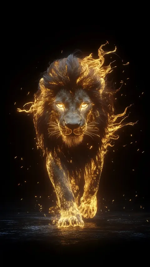 Flaming Lion in Darkness