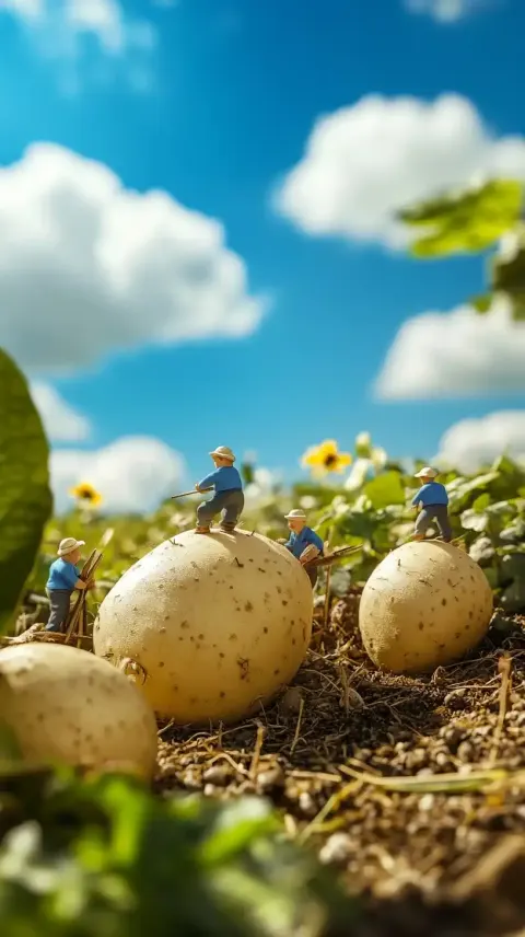 Miniature Farmers with Potatoes