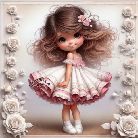 Storybook Girl With Coy Smile in Pink Layered Dress