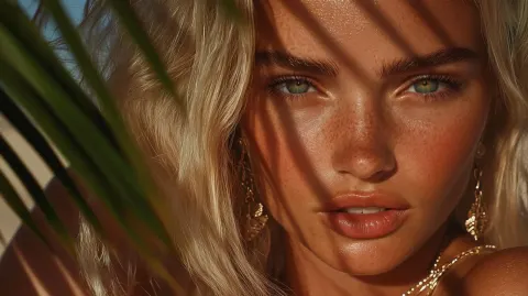 Photorealistic Blonde Beach Portrait