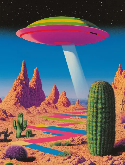 Psychedelic UFO Desert Scene