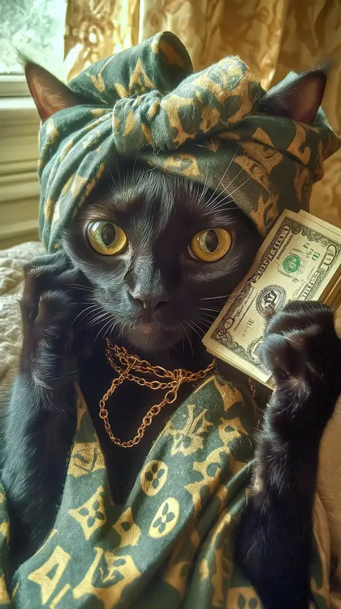 Stylized Cat with Money