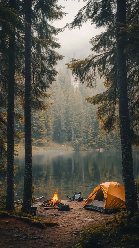 Realistic Campsite by Lake