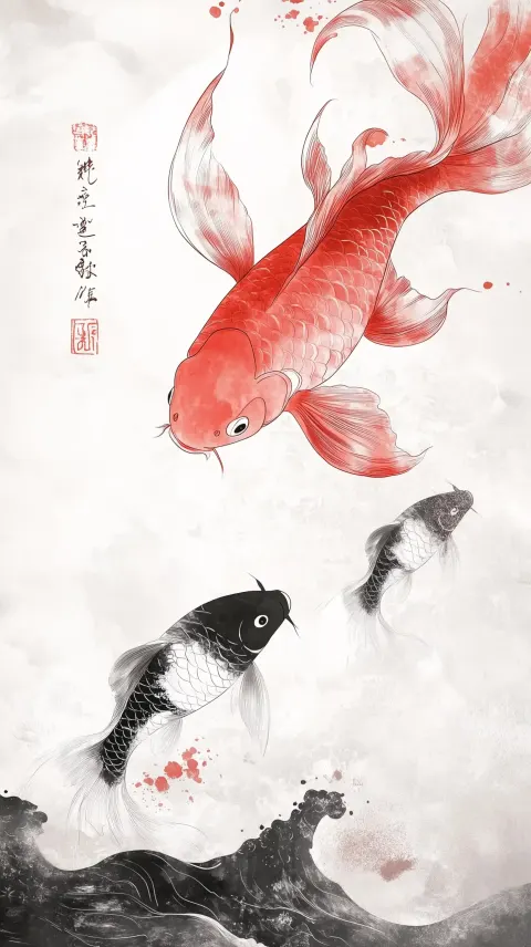 Koi Fish in Ink Painting