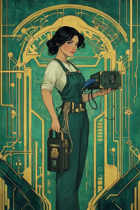Art Deco Electrician Illustration