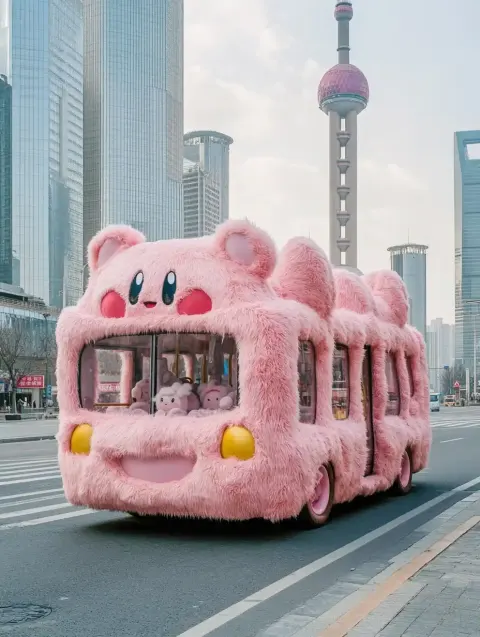 Furry Kirby Bus in Shanghai