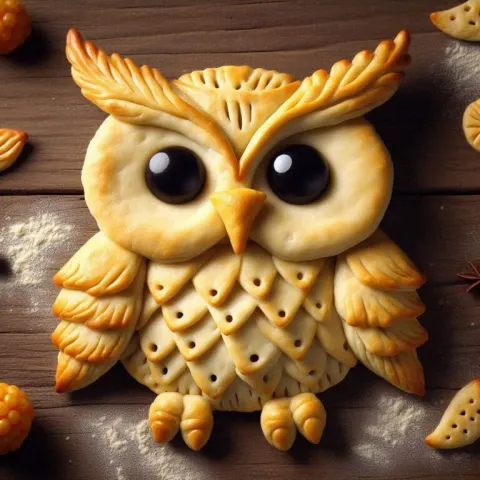 Pixar Style Owl Sculpted From Golden Puff Pastry