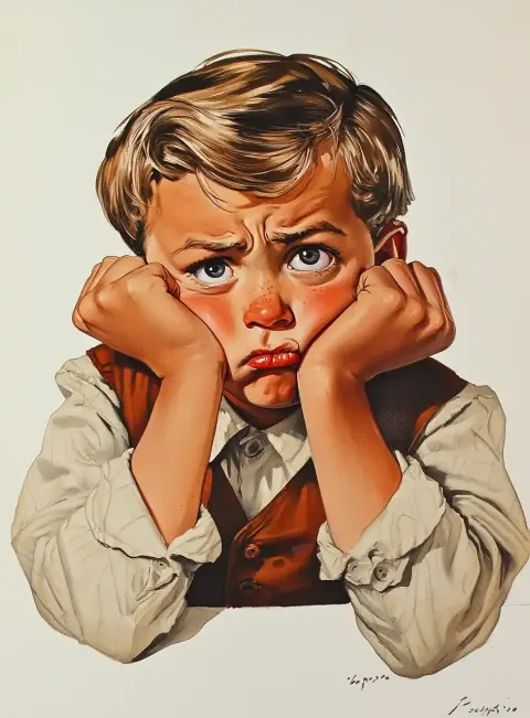 Upset Boy in Comic Art