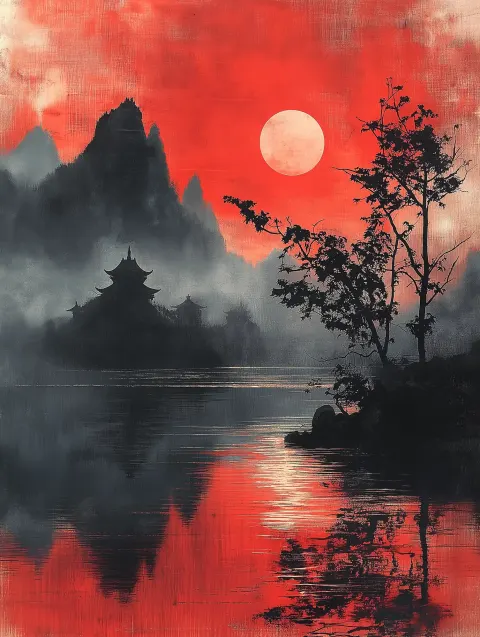Surreal Black and Red Landscape