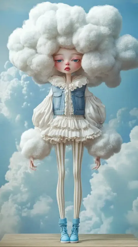 Whimsical Character in Clouds
