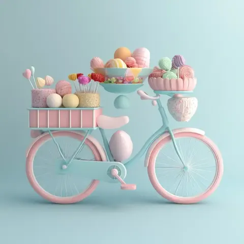3D Pastel Bicycle with Sweets