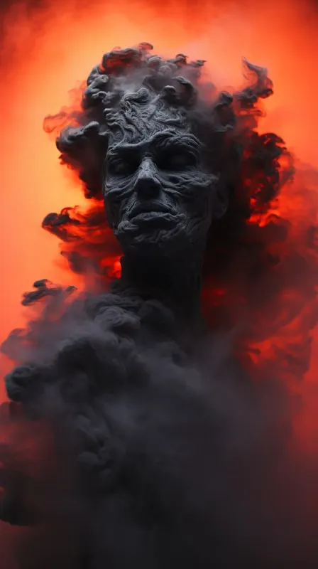 Red-Eyed Woman Made of Black Mist and Smoke