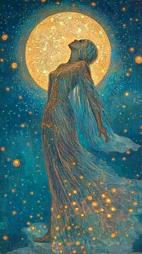 Surreal Woman Under Moonlight