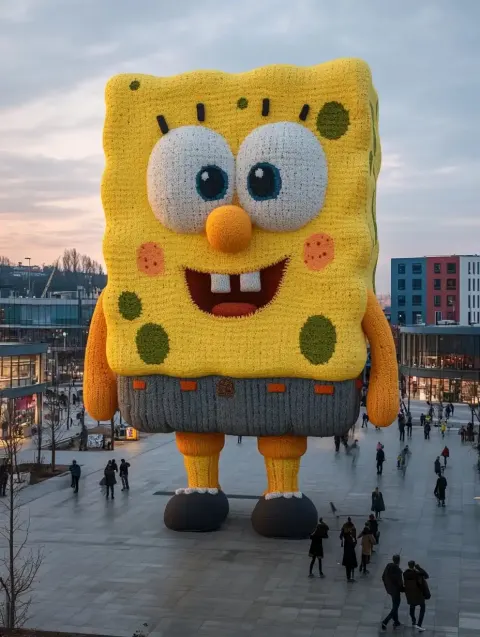 Knitted SpongeBob in City
