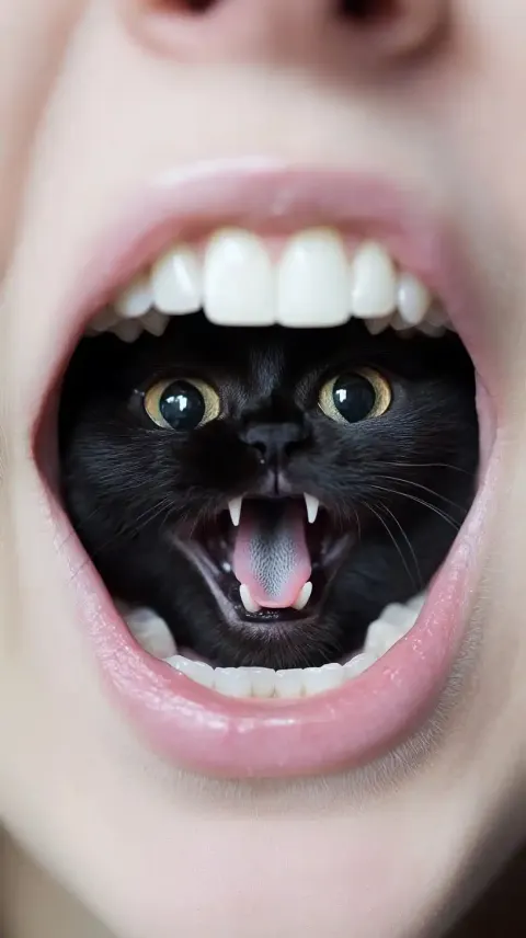 Cat Inside Mouth Illustration