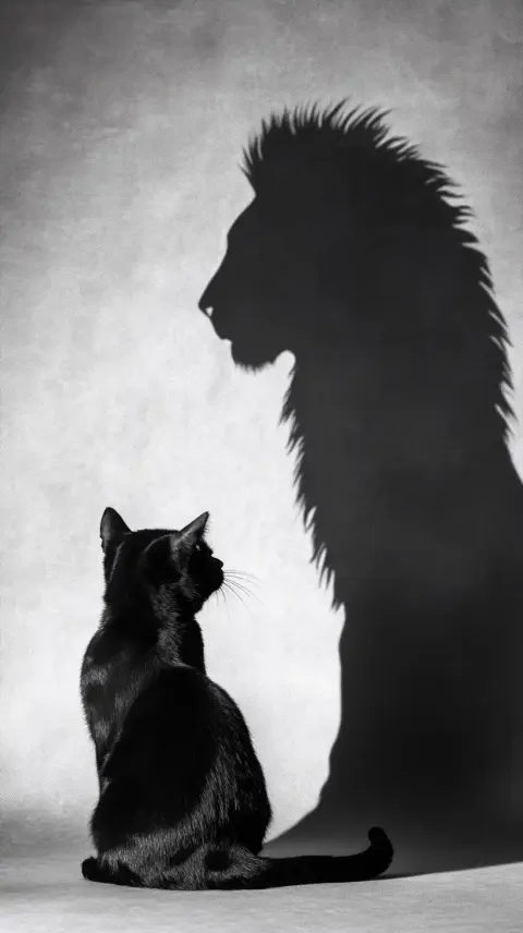 Black Cat with Lion Silhouette