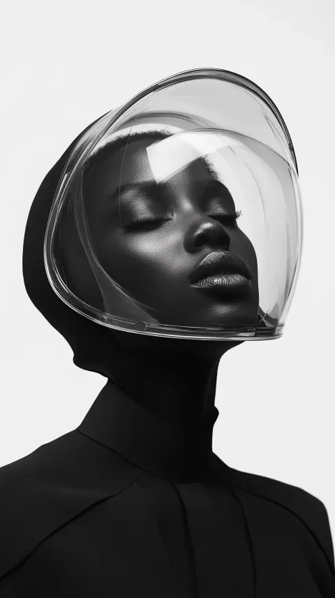 Futuristic Woman in Black-and-White