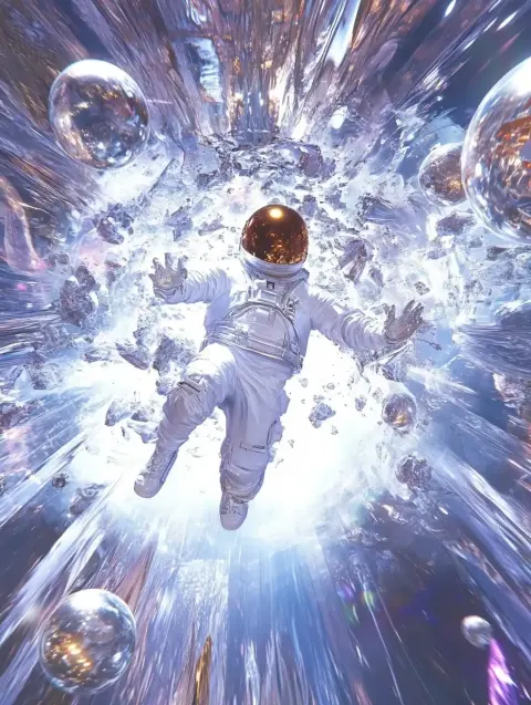 Cyberpunk Astronaut in Time Tunnel