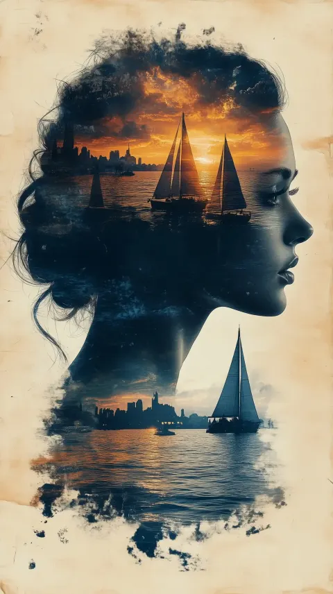 Textured Profile with Sailboats