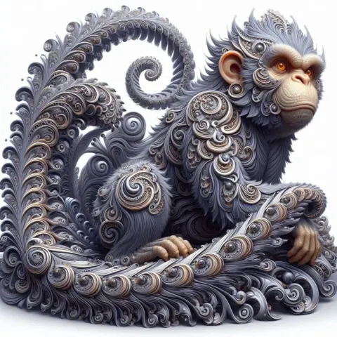 Fractal Silver Monkey in Forest Poker Style
