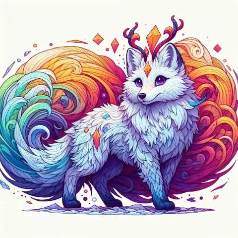 Arctic Fox With Colorful Lines Fantasy Illustration