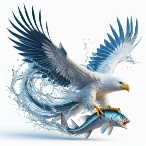 Realistic Eagle with Glowing Water Wings