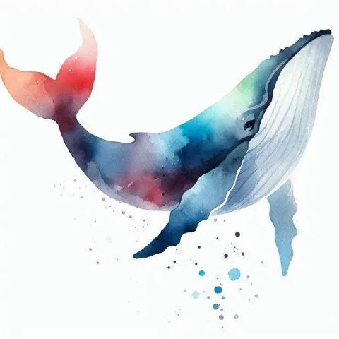 Humpback Whale Minimalist Watercolor on White