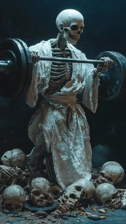 Skeleton in Hanfu Lifting Barbell