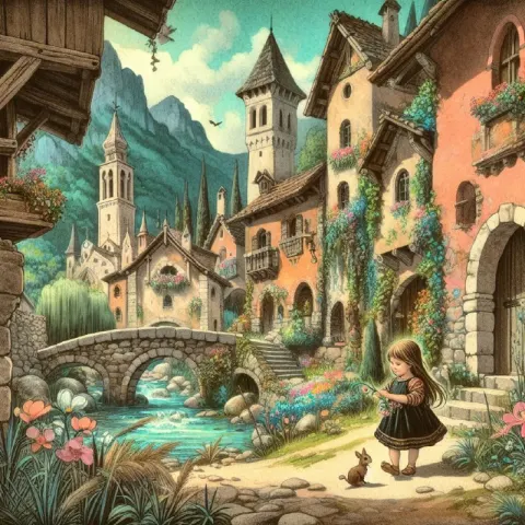 Medieval Italian Village Fairytale Child Art