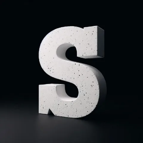 White Concrete Letter S Against Black Background