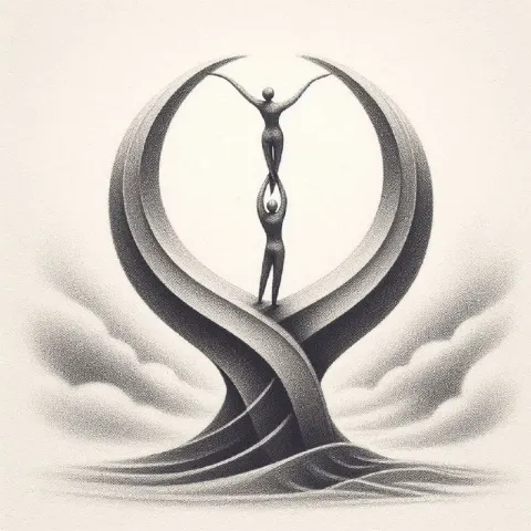 Two People as Abstract Statue Pencil Drawing