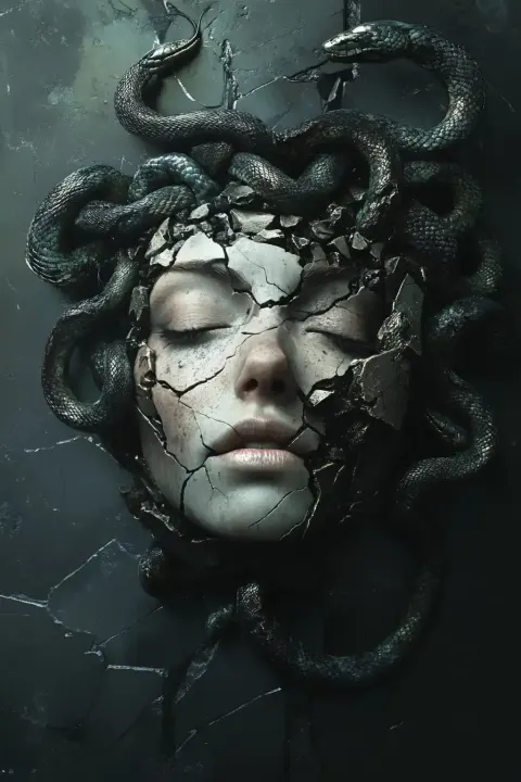Surreal Medusa in Darkness