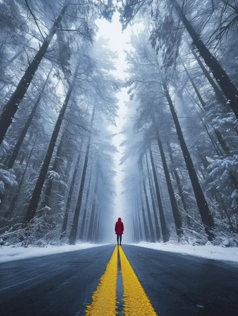 Foggy Forest Road Scene