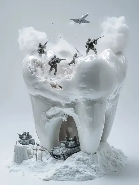Surreal Tooth War Scene
