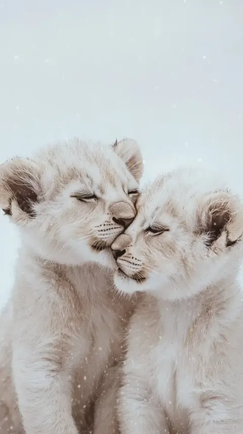 White Lion Cubs in Snow