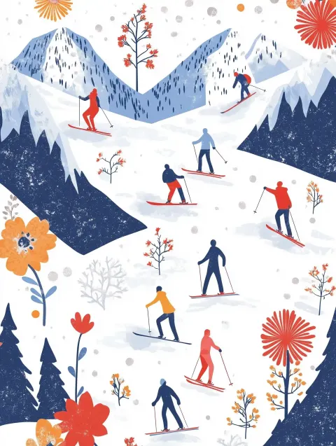 Elegant Skiing Vector Pattern